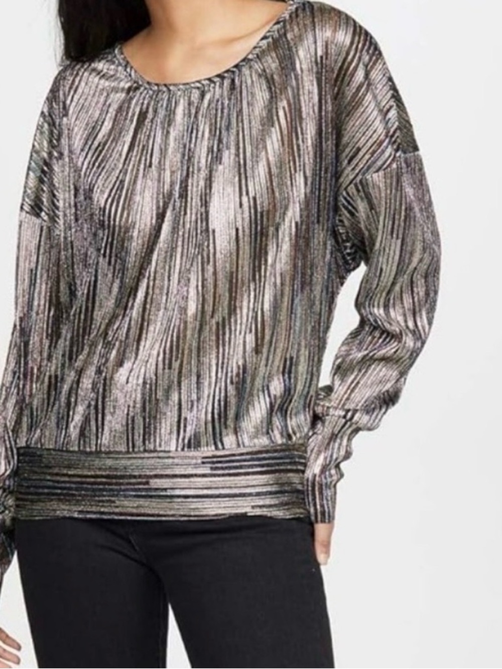 Ramy Brook Women's Dori Long Sleeve Metallic Top size small